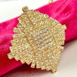 Roman Gold Tone White Pavé Rhinestone Signed Vintage Brooch Lapel Pin